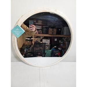Kate and Laurel Warbrook Rustic 24" Round White Wash Mirror - New With Tags